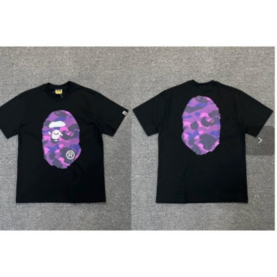 Black BAPE T-Shirt with Purple Camo Ape Head (Front & Back)